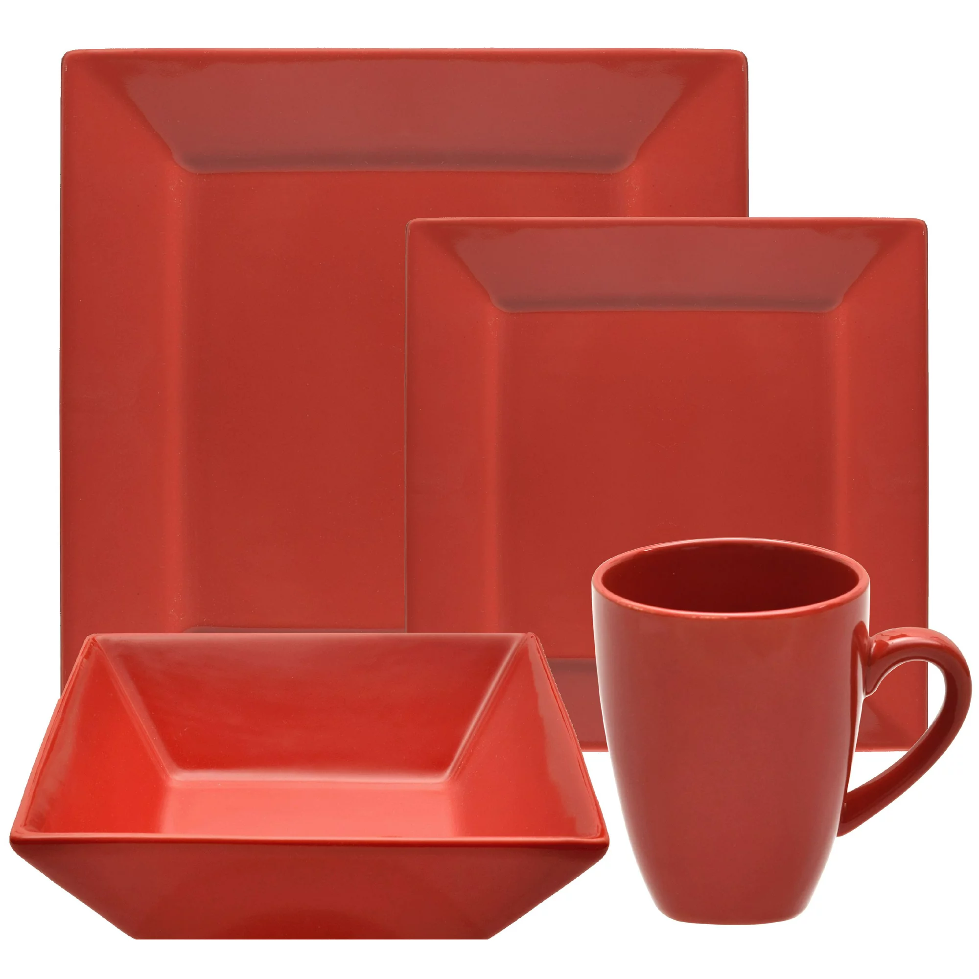 10 Strawberry Street Nova Square 16-Piece Stoneware Dinnerware Set， Red