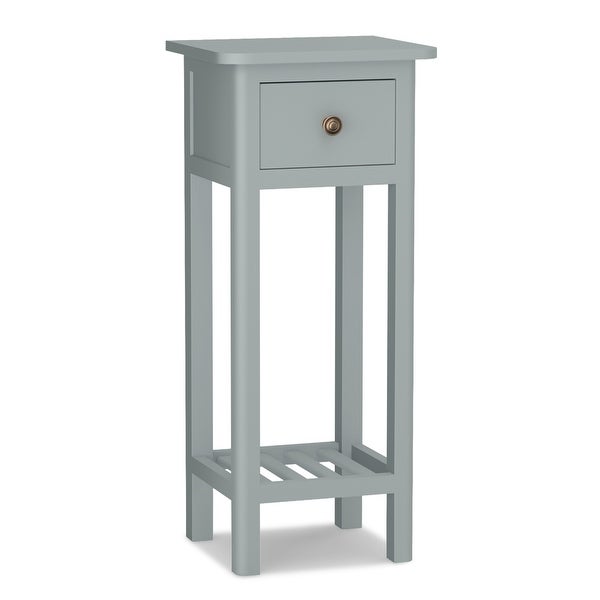 2 Tier Narrow Side Table Wood Slim End Table Nightstand with Drawer