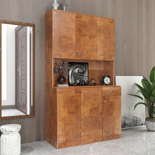 Modern Tall Wardrobeand Cabinet，with 6 Doors，1 Open Shelf and 1 Drawer - - 37291633