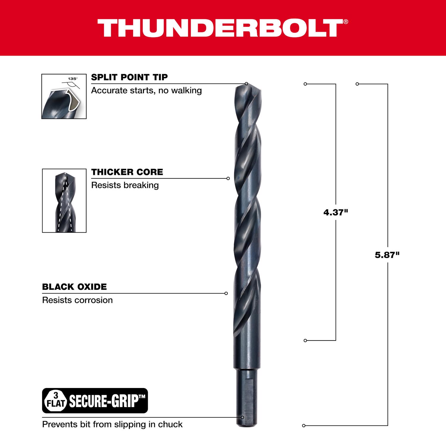 MW Thunderbolt 31/64 in. X 5-7/8 in. L Drill Bit 1 pc