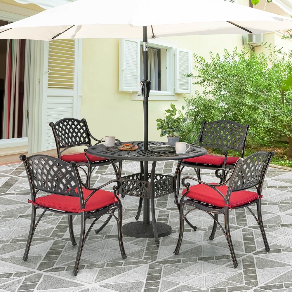 5 Piece Cast Aluminum Dining Set With Cushions   41 inch table