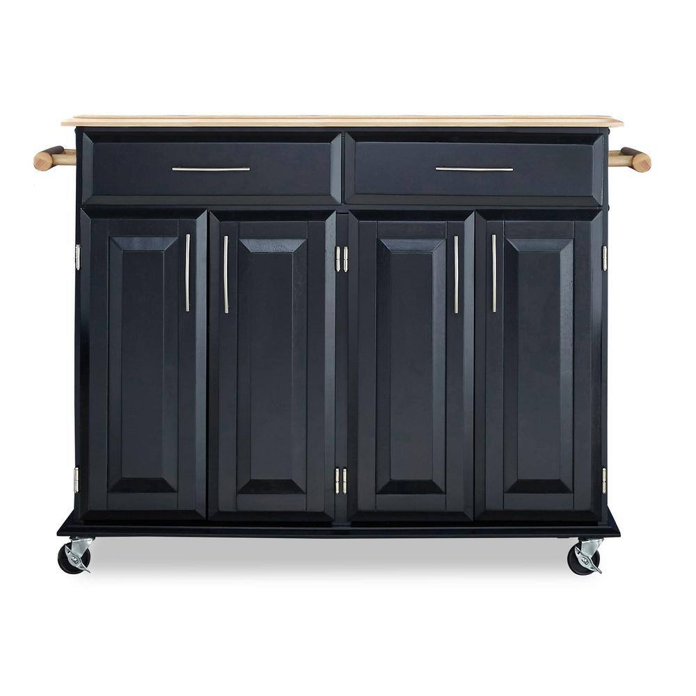 HOMESTYLES Dolly Madison Black Kitchen Cart with Natural Wood Top 4528-95