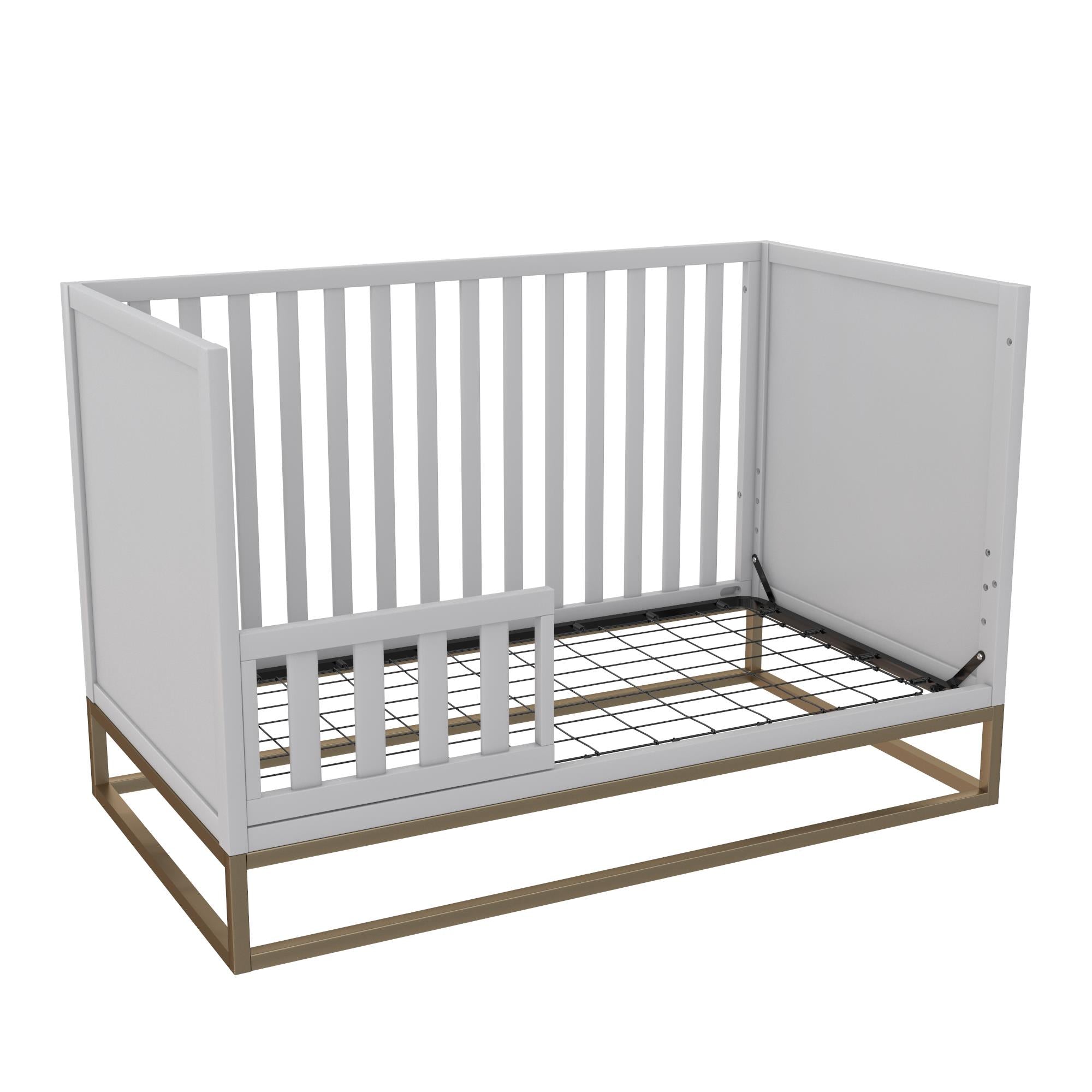 Little Seeds Haven 3 in 1 Convertible Wood Crib with Metal Base, Dove Gray with Gold Base