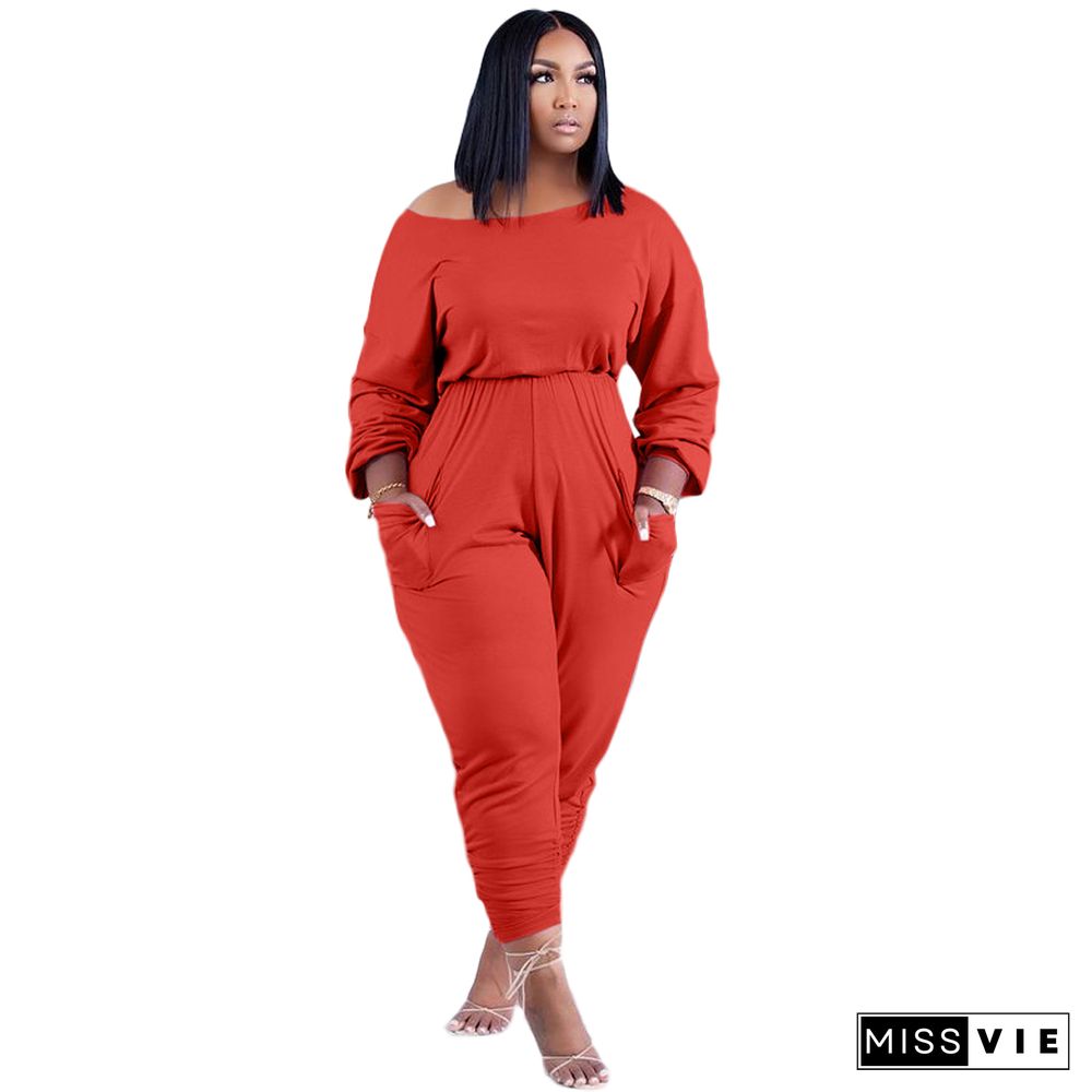 Solid Color Long Sleeve Loose Fit Jumpsuit