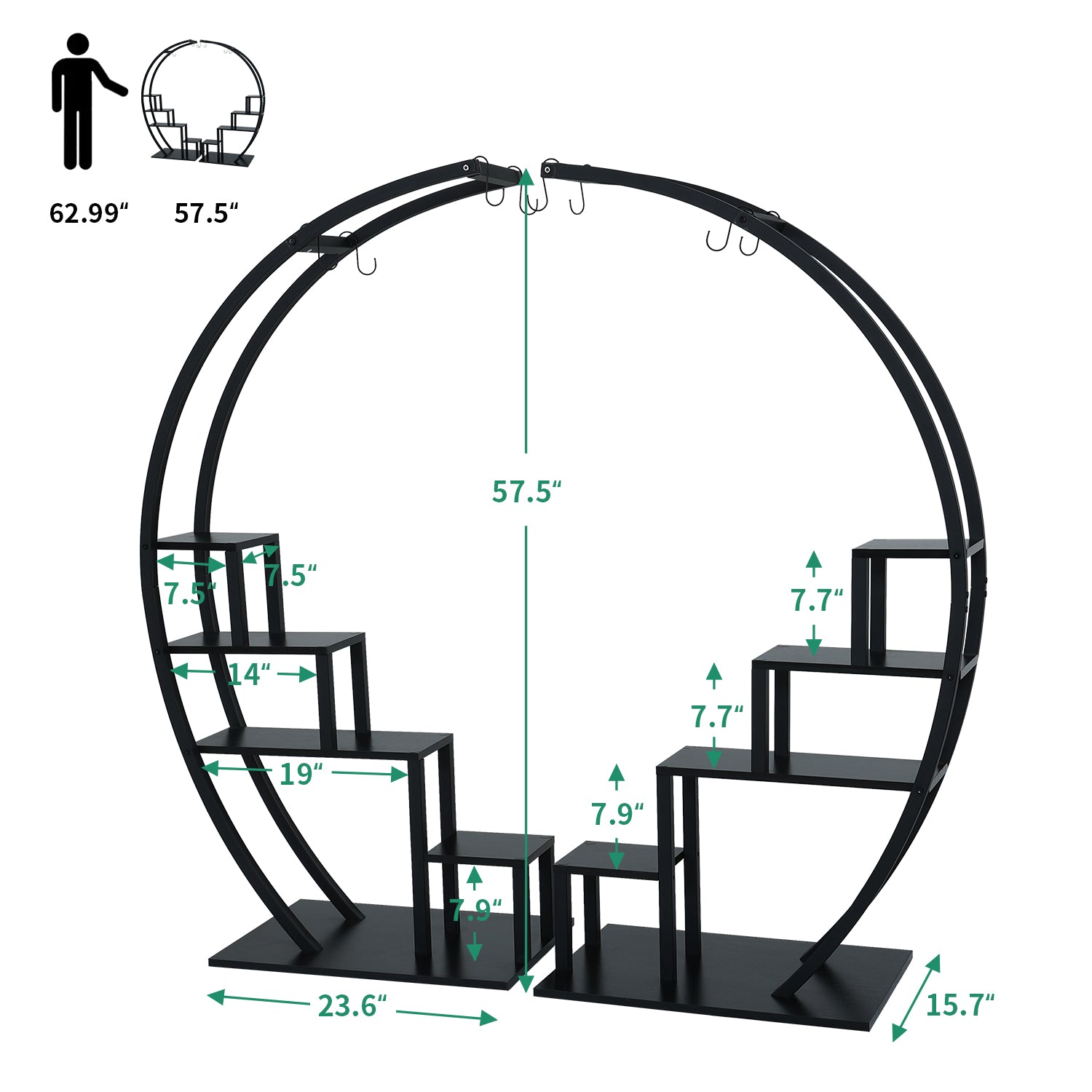 ELECWISH Large Plant Stand Creative 5 Tier Ladder Flower Pot Stand Rack with 8 Hooks for Home Patio Lawn Garden Balcony Holder, Black(2 Pack)