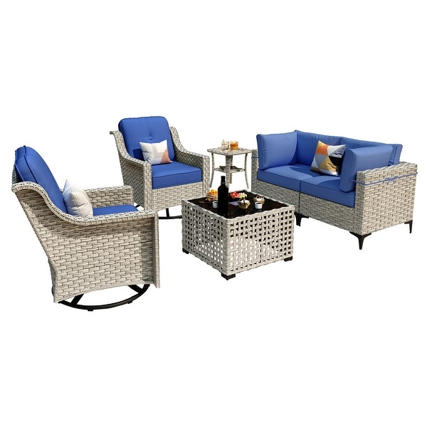 XIZZI 6Piece Patio Furniture Wicker Conversation Set with Swivel Chair