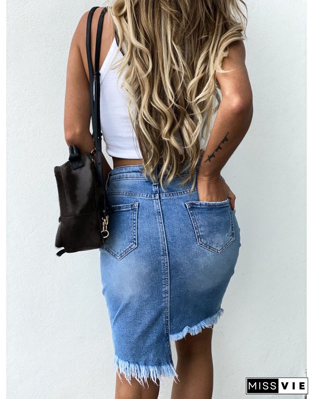 Hip Wrapped Denim Half Body Skirt