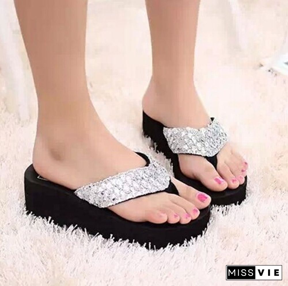 Sequins Women Shoes Beach Slippers Flip Flops Sandalias Plataforma Women Wedges Women Sandals