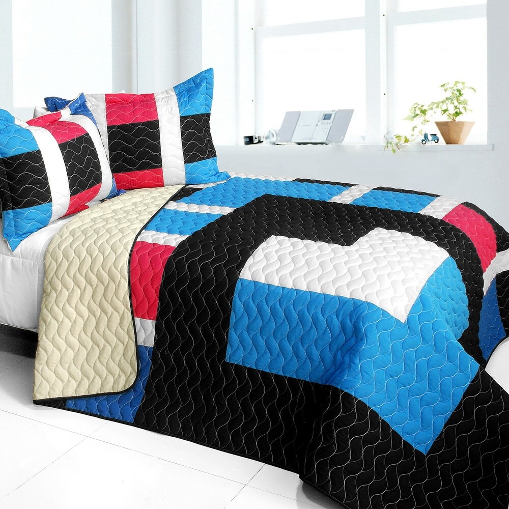 Pondweed 3PC Vermicelli   Quilted Patchwork Quilt Set (Full/Queen Size)