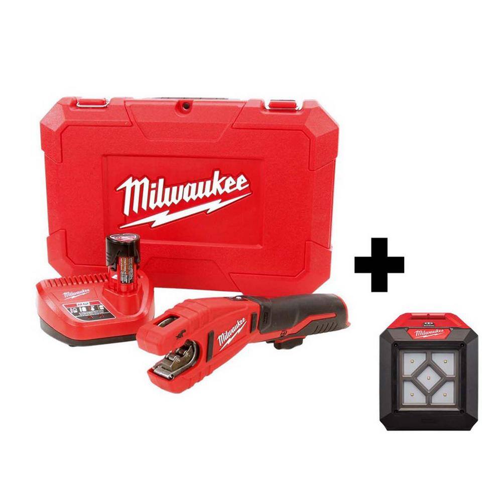 MW M12 12V Lithium-Ion Cordless Copper Tubing Cutter Kit W 1000 Lumens M12 Flood Light 2471-21-2364-20