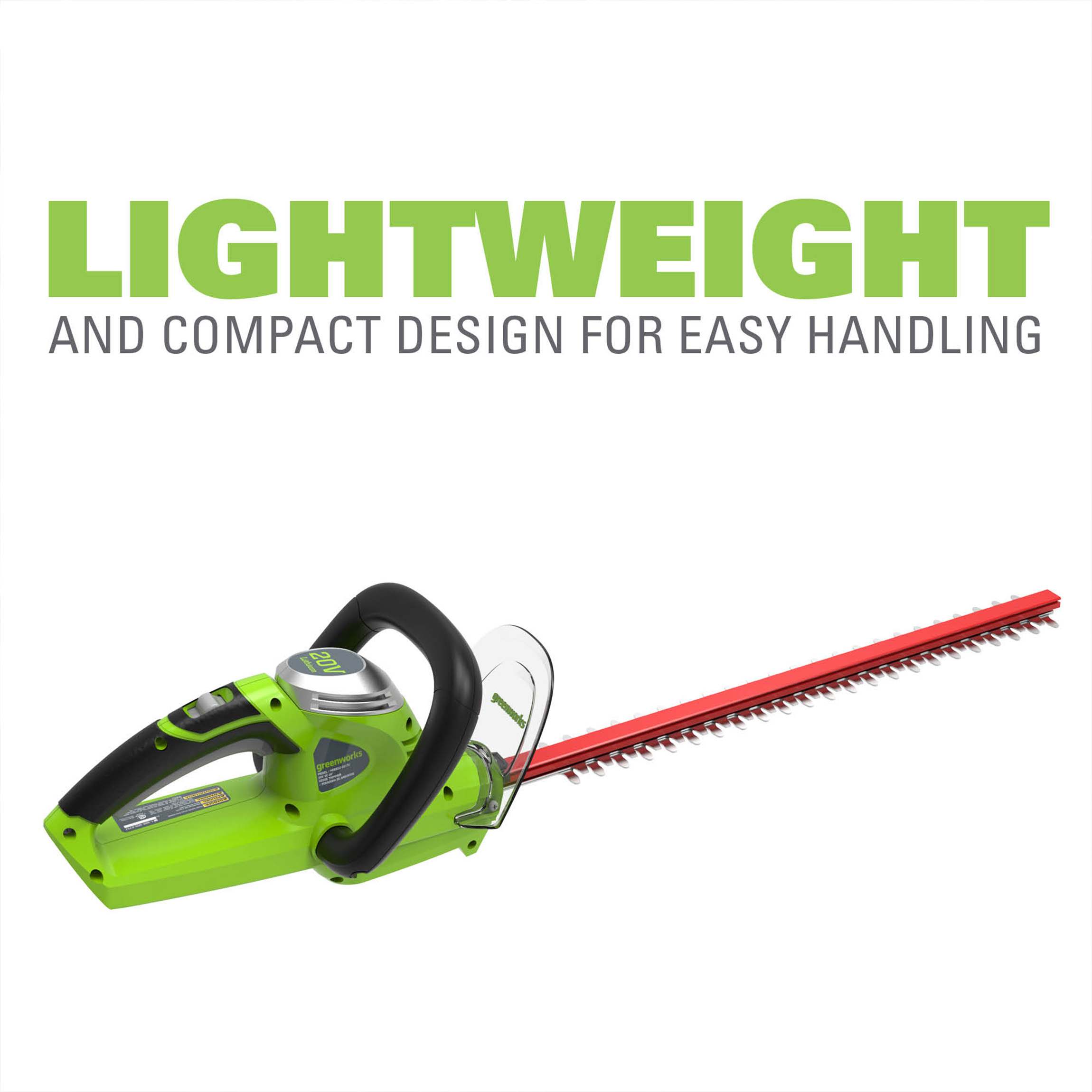 Greenworks 20V 20-inch Hedge Trimmer， Battery Not Included， 22302