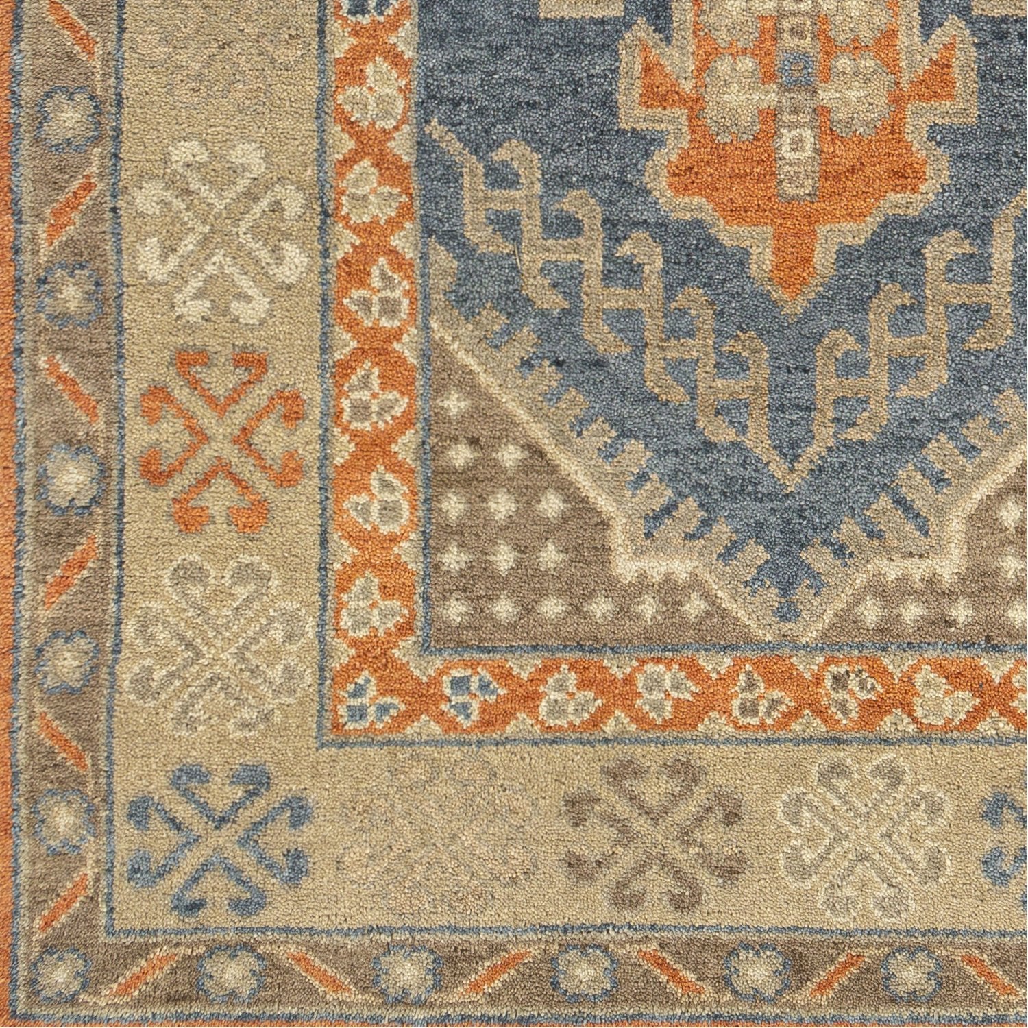 Isparta Hand Knotted Rug in Camel, Tan, Moss, Burnt Orange, Navy, Denim