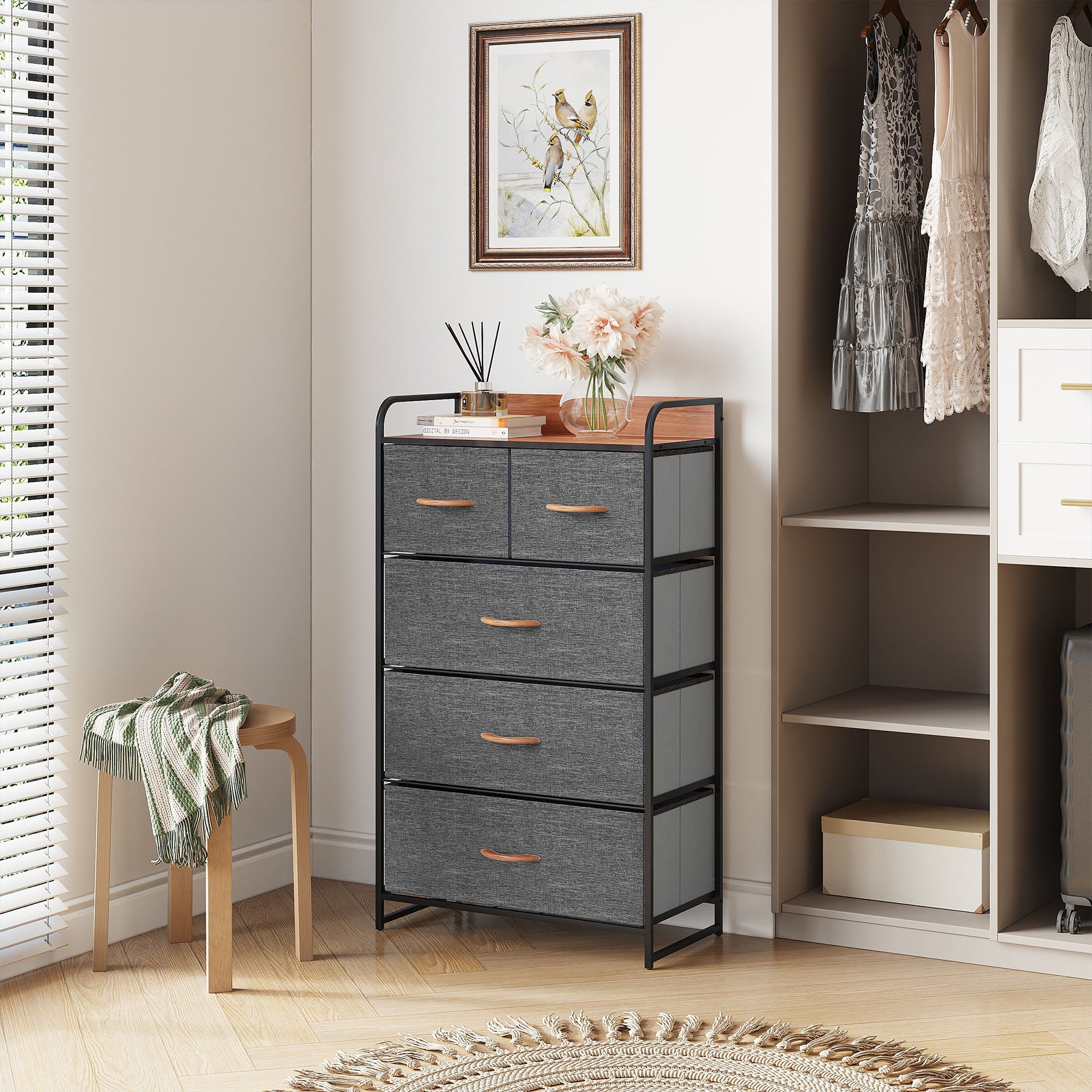 YITAHOME Modern 5 Drawers Gray Dresser Room Unit Organizer