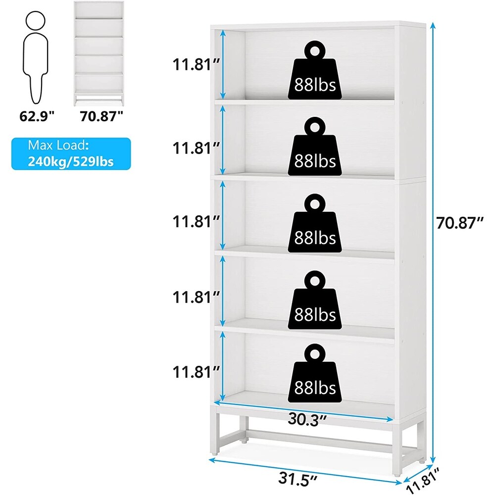 71 inch Tall 5 tier Transitional Wooden Bookcase   31.5”L* 11.81”W* 70.87”H