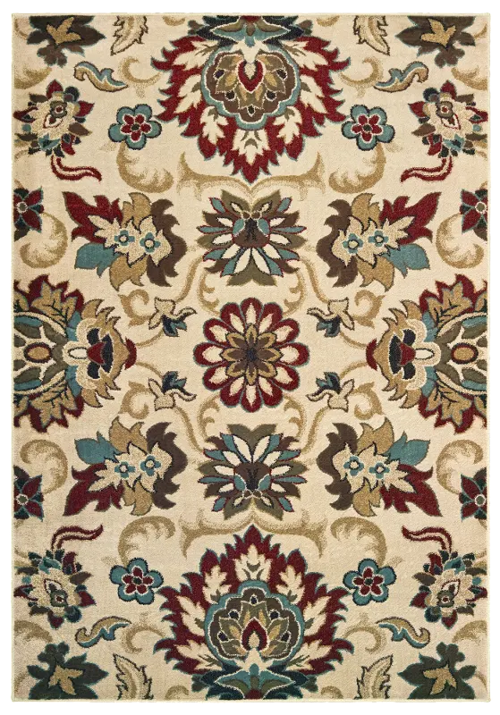 Laurel 5 x 7 Floral Red， Blue， and Green Area Rug