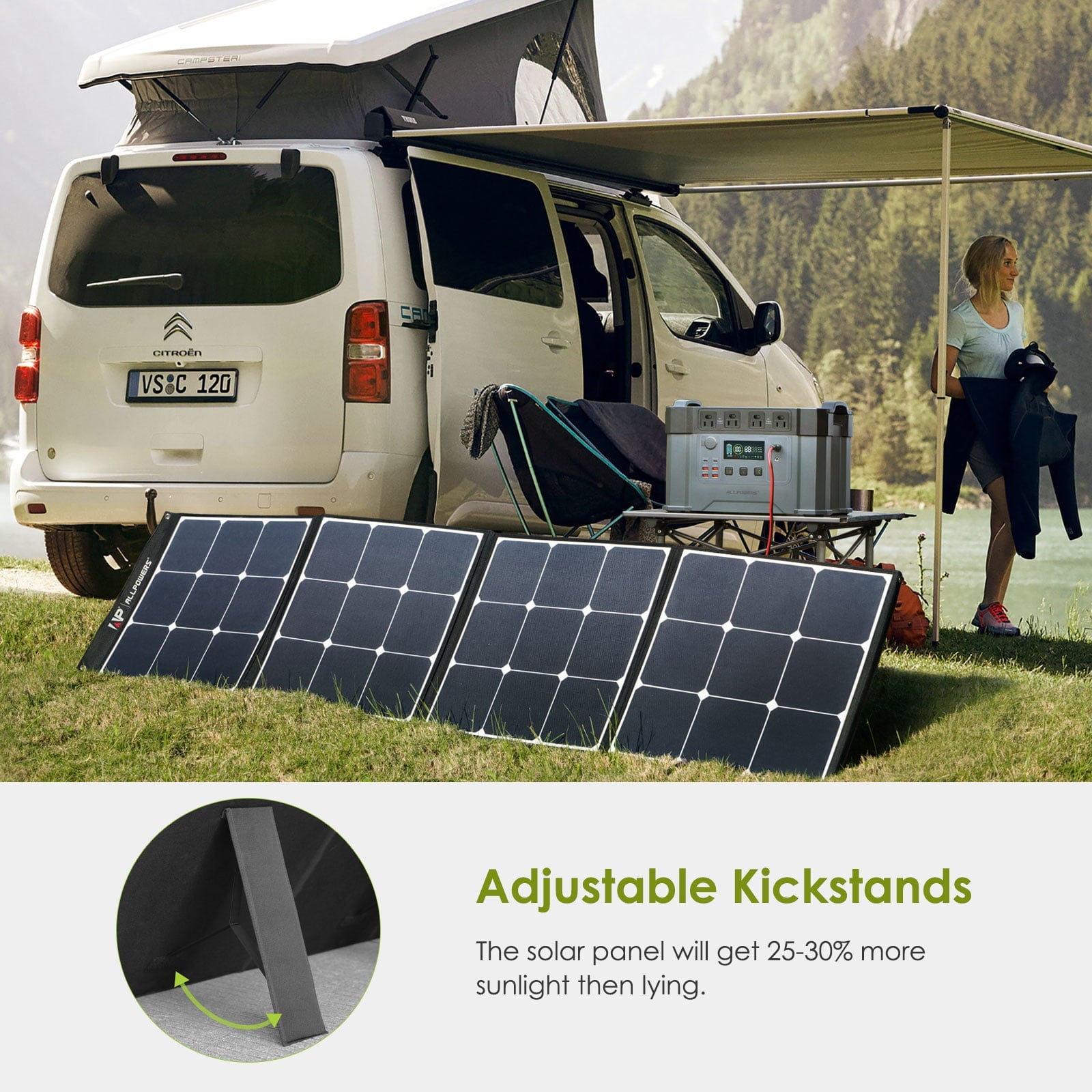 ALLPOWERS 200W Foldable Solar Panel Kit for Camping, with MC-4 Output and Adjustable Kickstand, Monocrystalline Solar Charger for Power Station,RV,Campers,Boats,off Grid