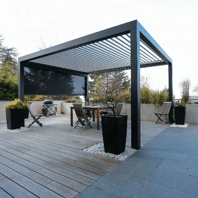 New  Motorized Aluminium Louvered Pergola Outdoor Aluminum Pergola With Adjustable Louvers