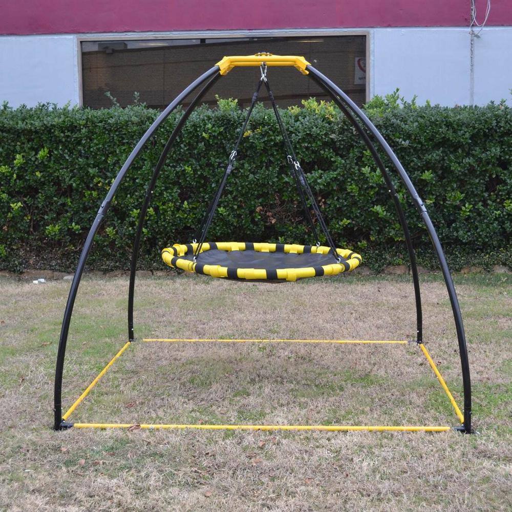 JUMPKING Backyard 360-Degree Adjustable Height UFO Swing Set Yellow JKBKUFO-V2