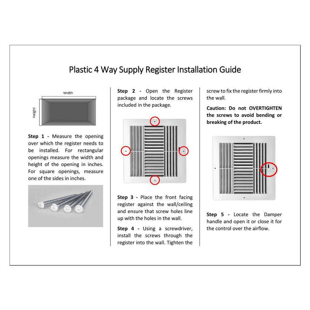 Venti Air 6 in x 6 in White Plastic Square 4 Way Supply Register for Duct Opening 6 in W x 6 in H HPS0606