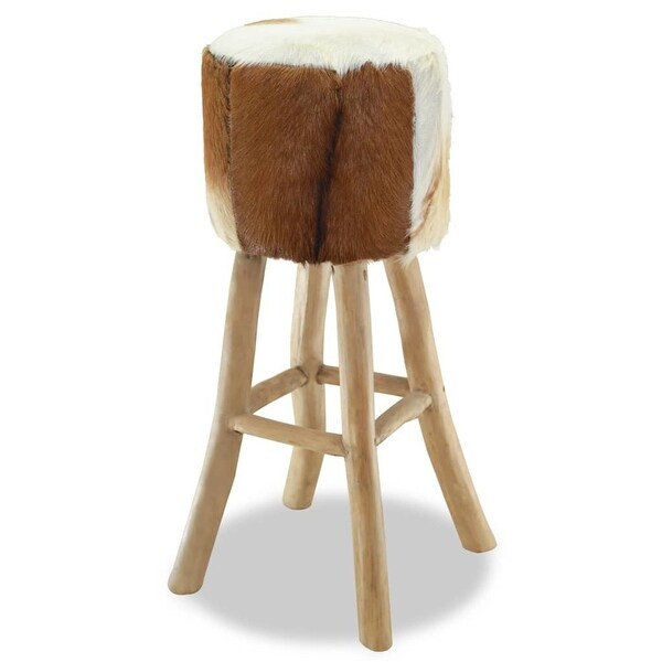 Bar Stool Real Leather and Solid Teak Wood Handmade