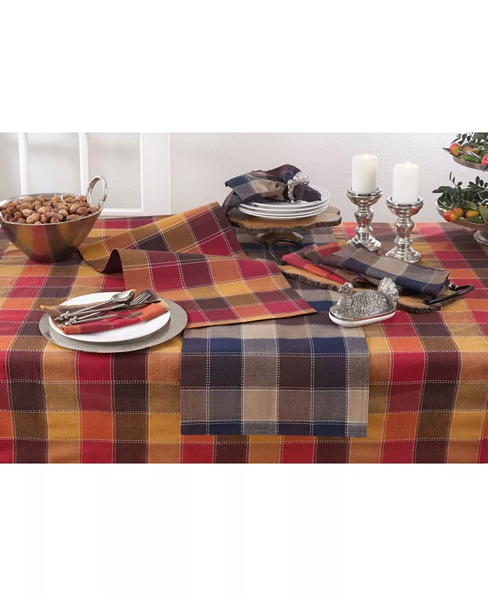 Saro Lifestyle Stitched Plaid Cotton Blend Table Runner