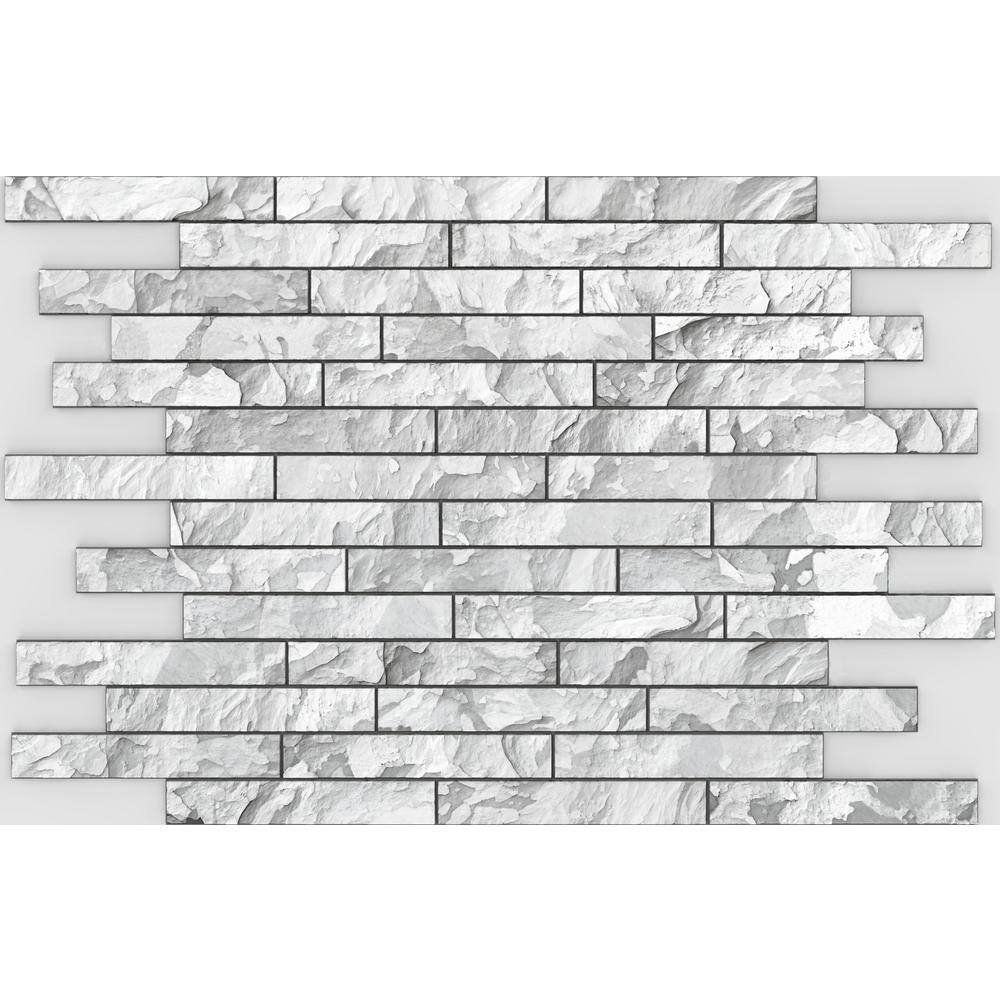 Dundee Deco 3D Falkirk Renfrew II 150 in. x 39 in. x 25 in. White Grey Faux Stone PVC Decorative Wall Paneling REHD580GE