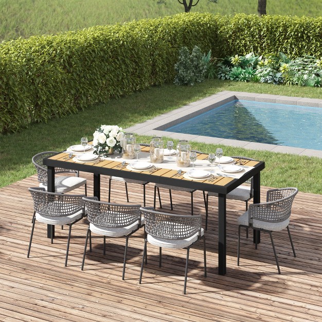 X 35 quot Outdoor Dining Table For 8 People Rectangular Aluminum Frame Garden Table With All weather Faux Wood Top Tan