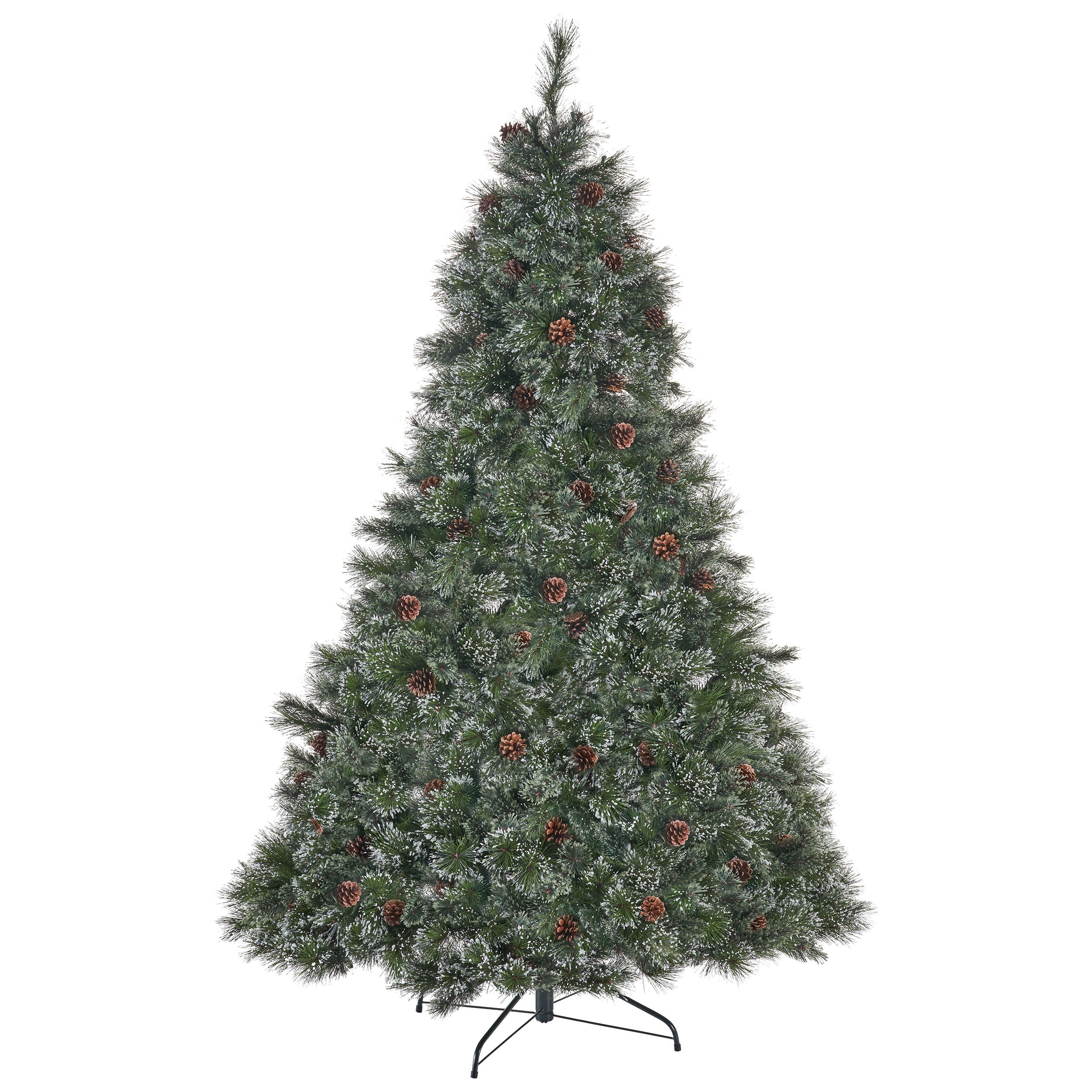 7-foot Cashmere Pine and Mixed Needles Hinged Artificial Christmas Tree with Snowy Branches and Pinecones