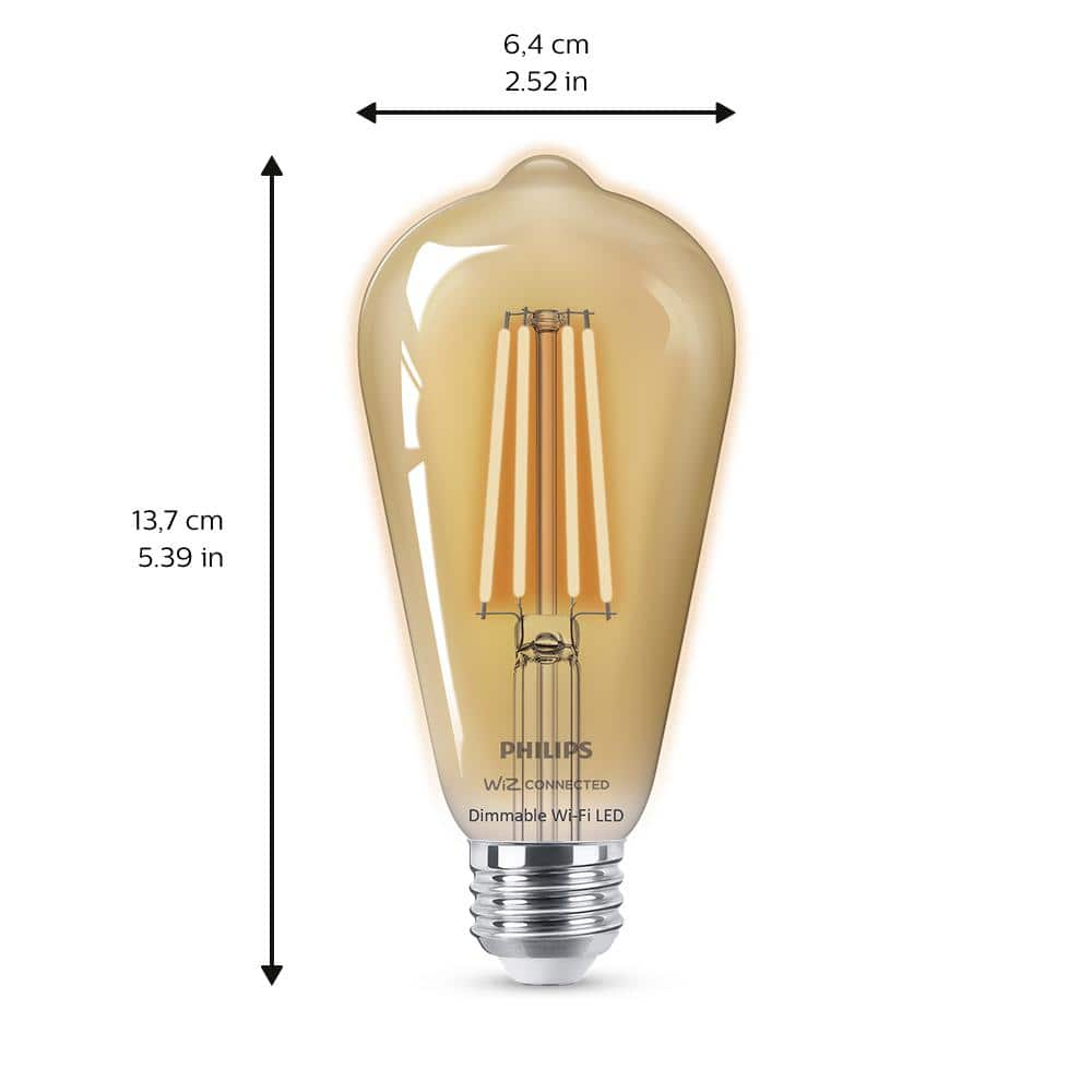 Philips 40-Watt Equivalent ST19 LED Smart Wi-Fi Light Bulb Amber (2000K) powered by WiZ (1-Pack) 555565