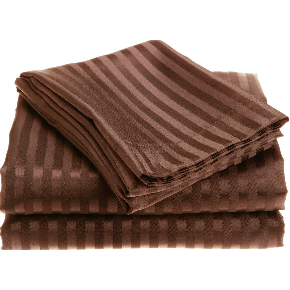 1800 Series Wrinckle Resistant 3 Piece Twin Size Embossed Stripe Sheet Set   Chocolate