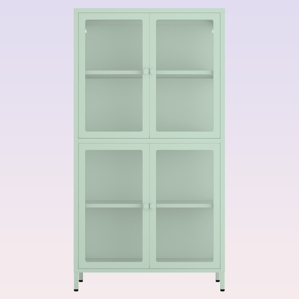 Modern Four Glass Door Storage Cabinet with Adjustable Shelves