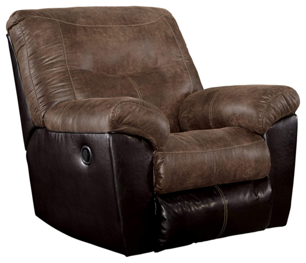 Modern Recliner Chair  Comfortable Seat With Rocking Function  Two Tone Brown   Transitional   Recliner Chairs   by Decor Love  Houzz