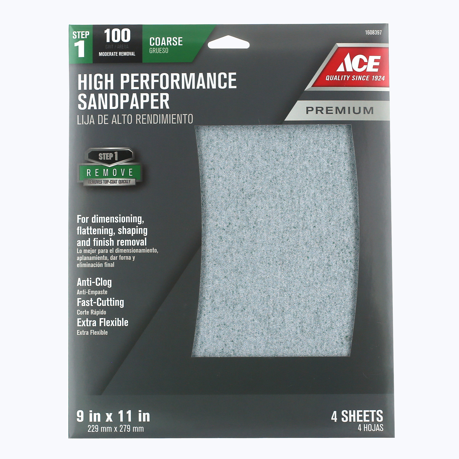 Ace 11 in. L X 9 in. W 100 Grit Aluminum Oxide Sandpaper 4 pk