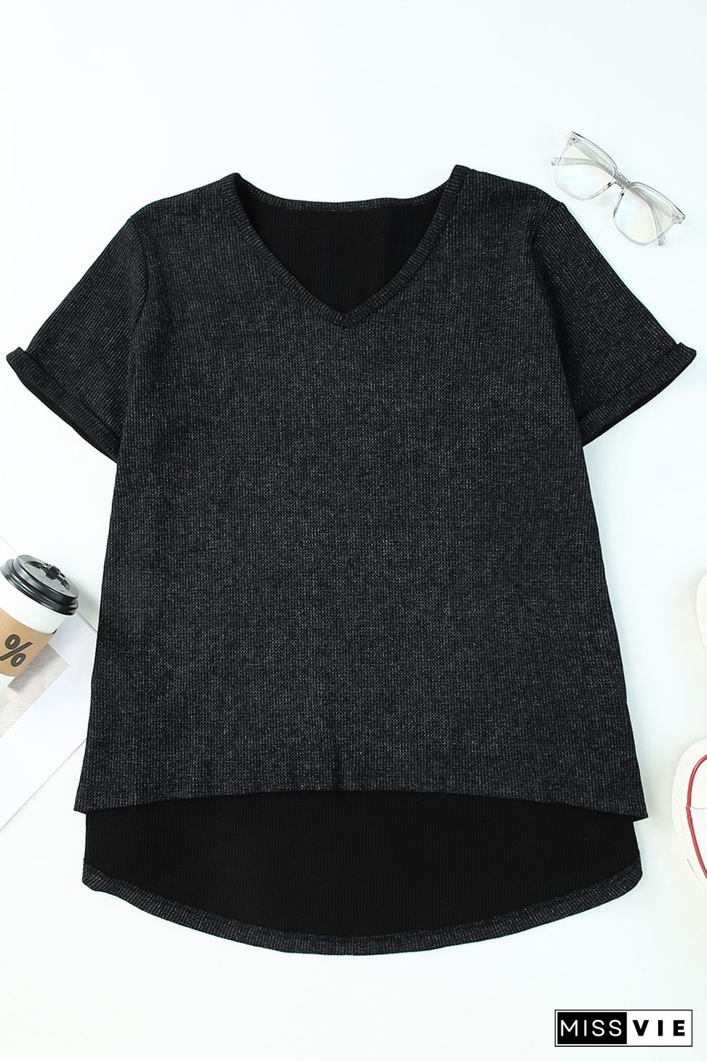 Gray High Low Cuffed Tee