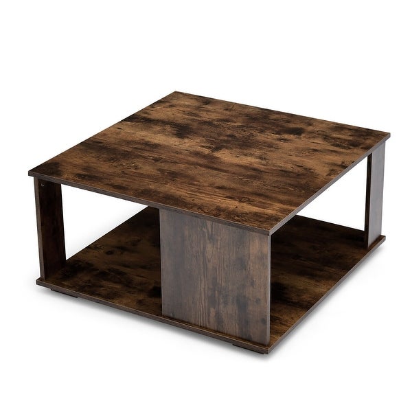 Gymax 2-Tier Square Coffee Table w/ Storage Industrial Center Table