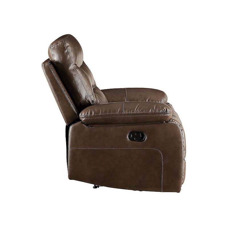 Recliner with Leatherette Upholstery and Tufted Seat， Brown