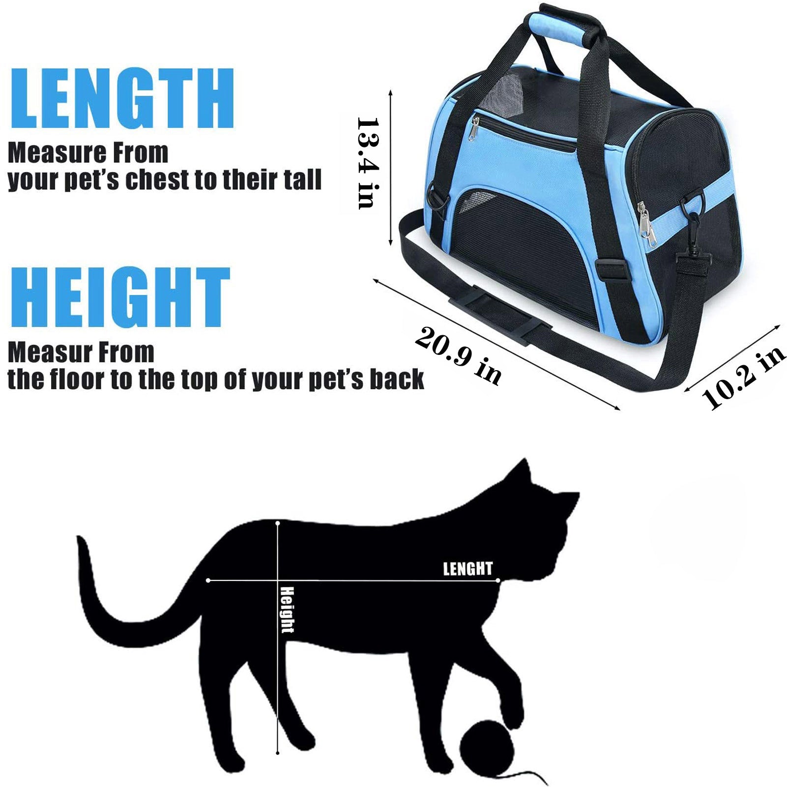 Soft Pet Carrier Airline Approved Soft Sided Pet Travel Carrying Handbag Under Seat Compatibility， Perfect for Cats and Small Dogs Breathable 4-Windows Design (Blue)