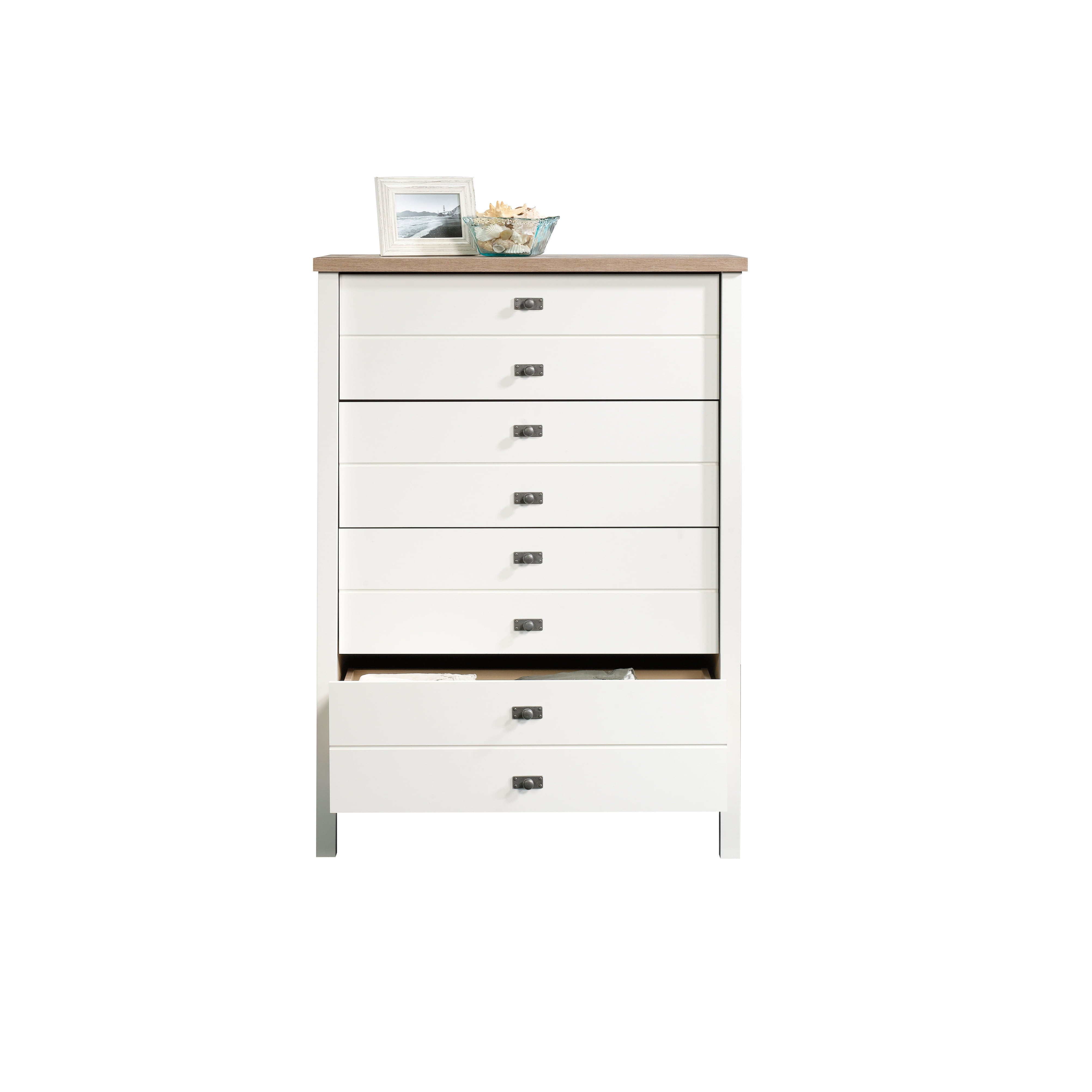 Sauder 423998 Cottage Road 4 Drawer Chest, Soft White & Lintel Oak Finish