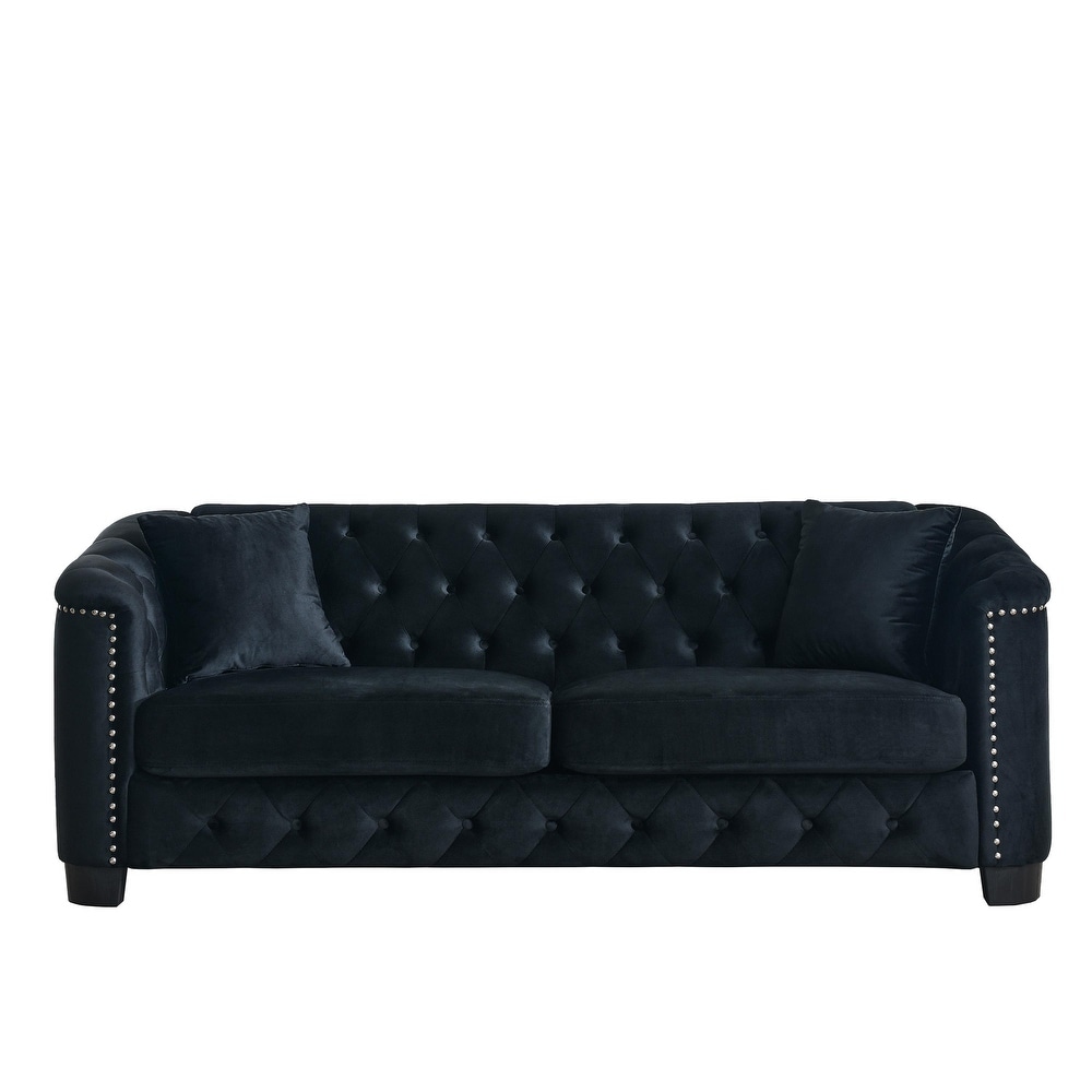 Black Modern Velvet Sofa Set with Pillows (3 Seater * 2)