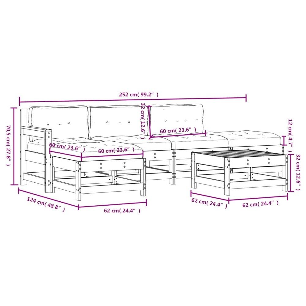 vidaXL 6 Piece Patio Lounge Set with Cushions Solid Wood   24.4\