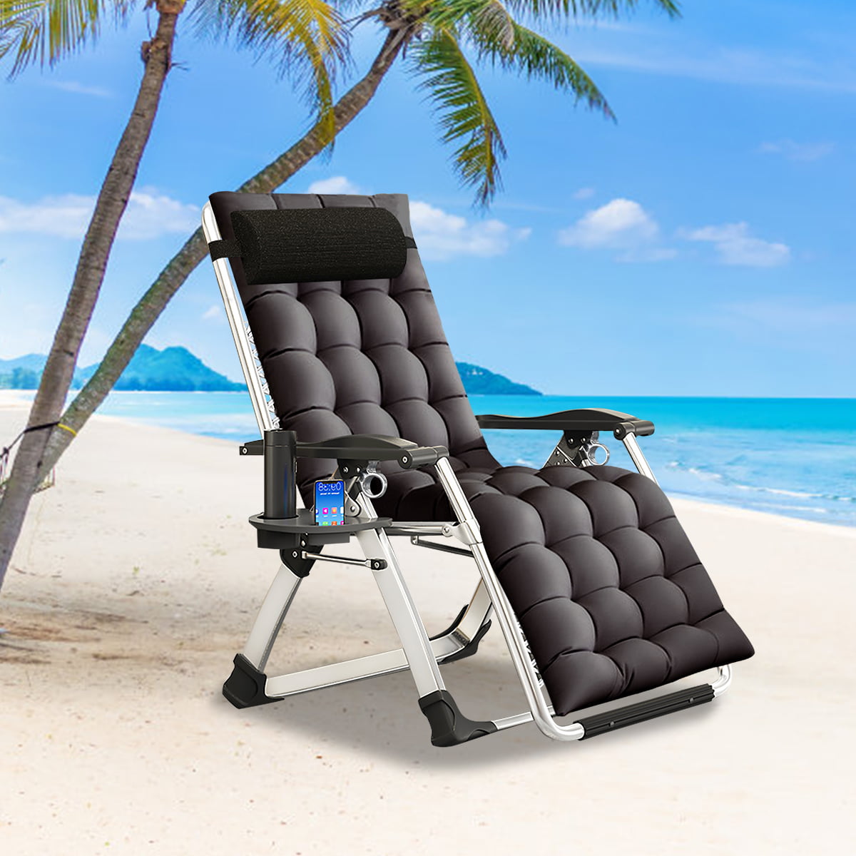 ABORON Zero Gravity Chair, Lawn Recliner, Reclining Patio Lounger Chair with Soft Cushion, Cup Holder, Headrest