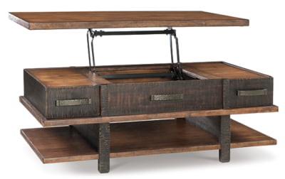 Signature Design by Ashley Stanah Rustic Rectangular Lift Top Coffee Table with 2 Drawers, Floor Shelf for Storage, Brown with Distressed Finish