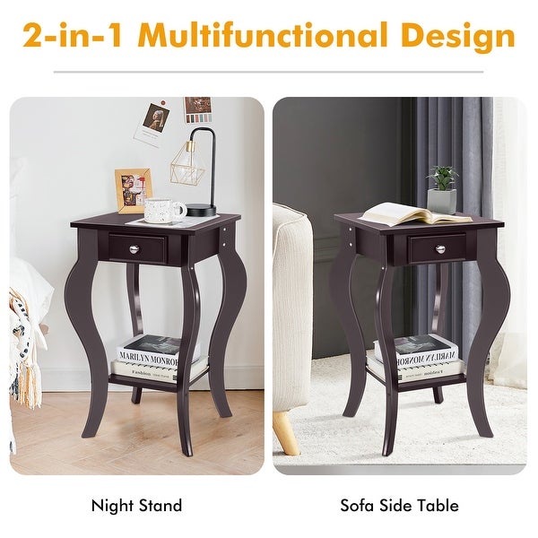 Costway End Side Table with Drawer Bottom Shelf Accent Nightstand - 15''x 15'' x 23.5''