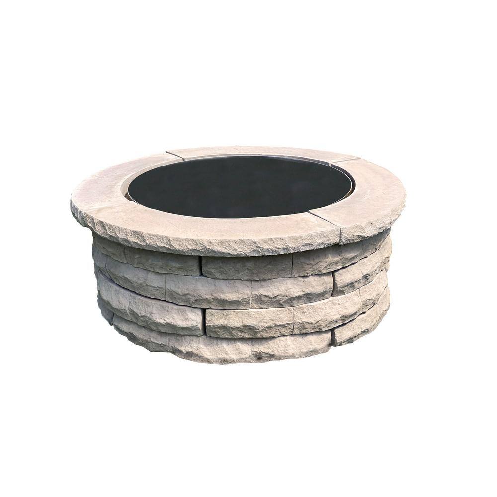 Nantucket Pavers Ledgestone 47 in. x 18 in. Round Concrete Wood Fuel Fire Pit Ring Kit Brown 72013