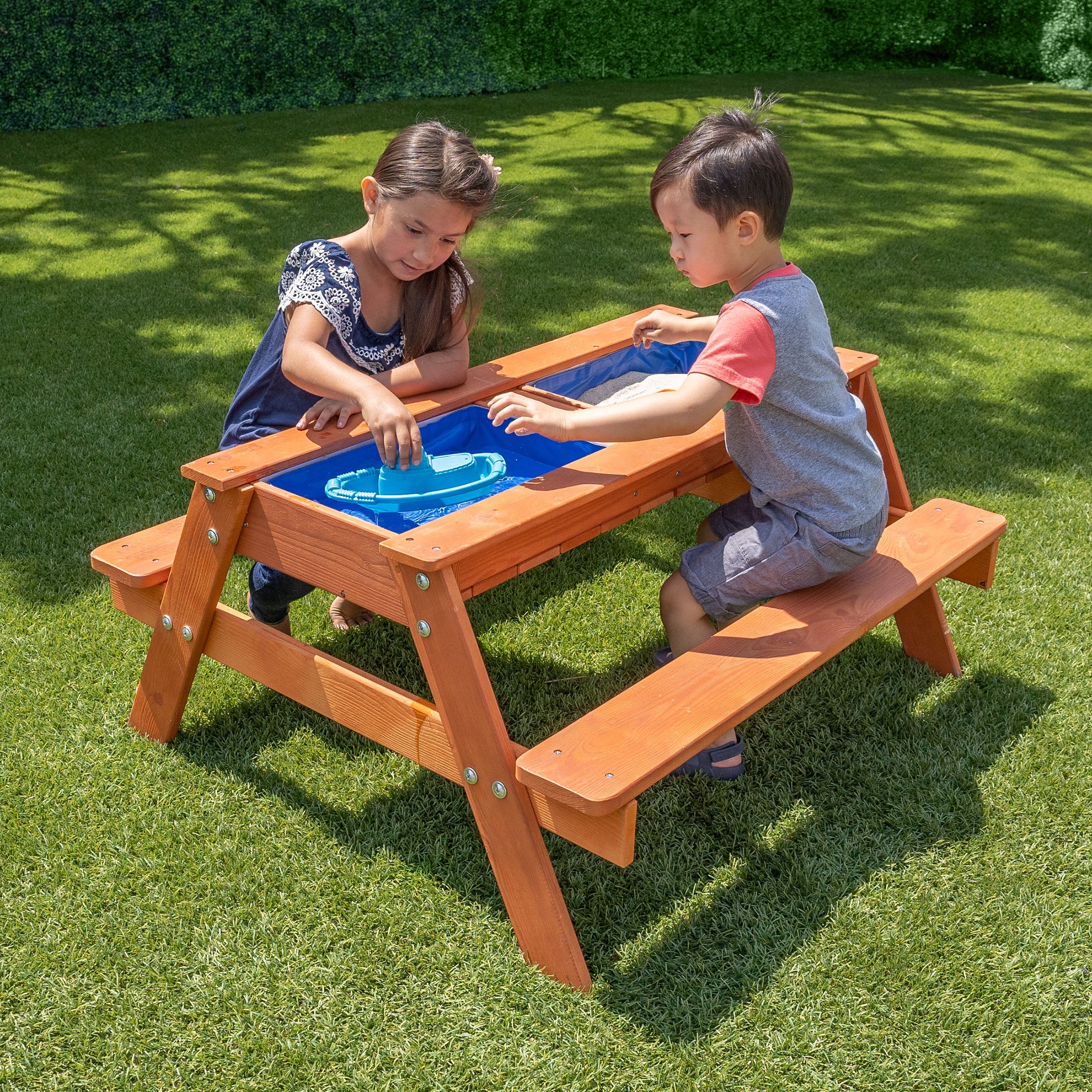 Sportspower Wooden Picnic Table with Sand Play and Water Play and Umbrella Hole (No Umbrella)