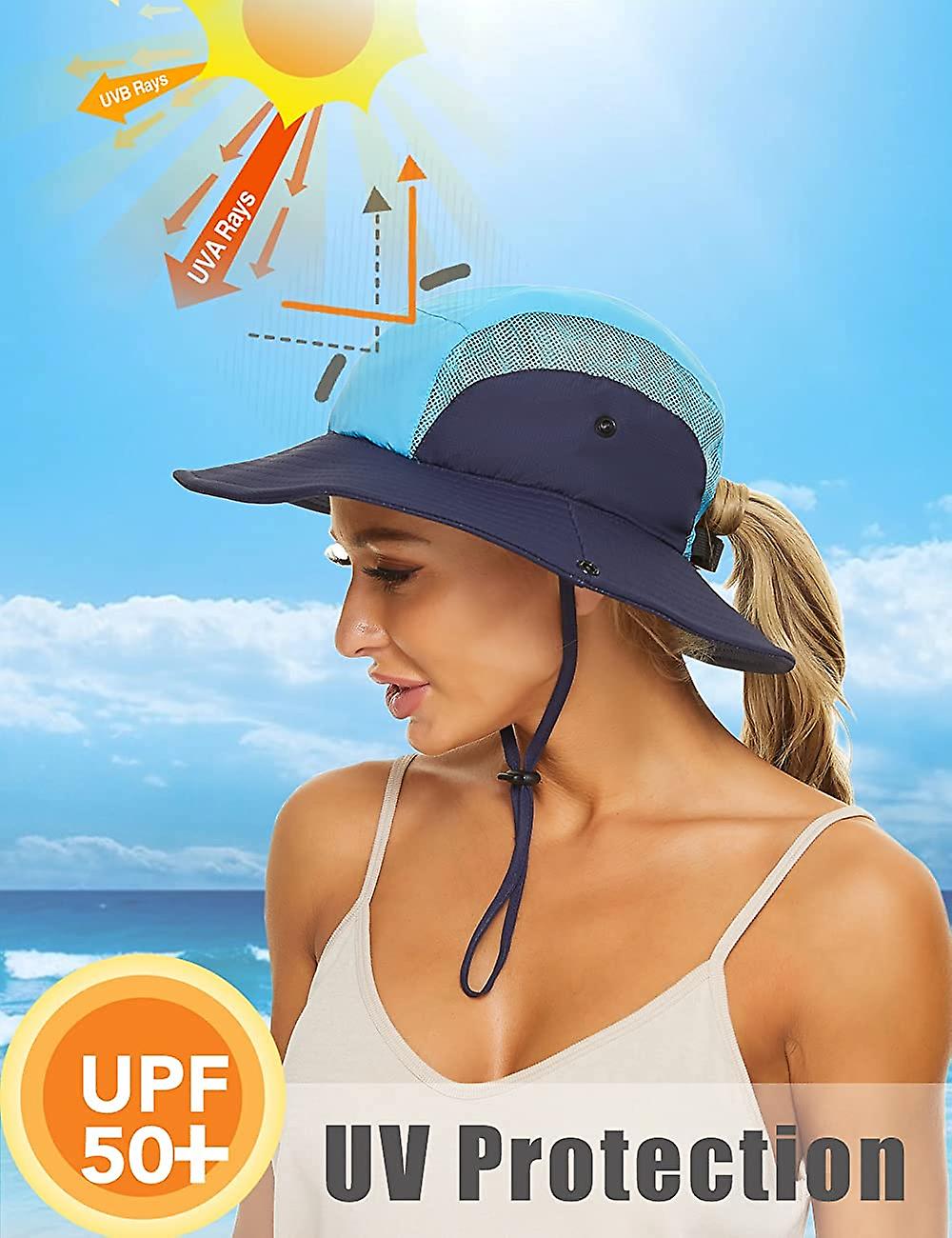 Ponytail Sun Hat For Womens Outdoor Summer Sun Hat Uv Protection Wide Brim Foldable Fishing Cap