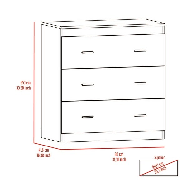 Minimalist Style 3-Drawer Rectangle Dresser for Bedroom， Superior Top， Modern Storage Dressers Organizer for Living Room - - 37828127