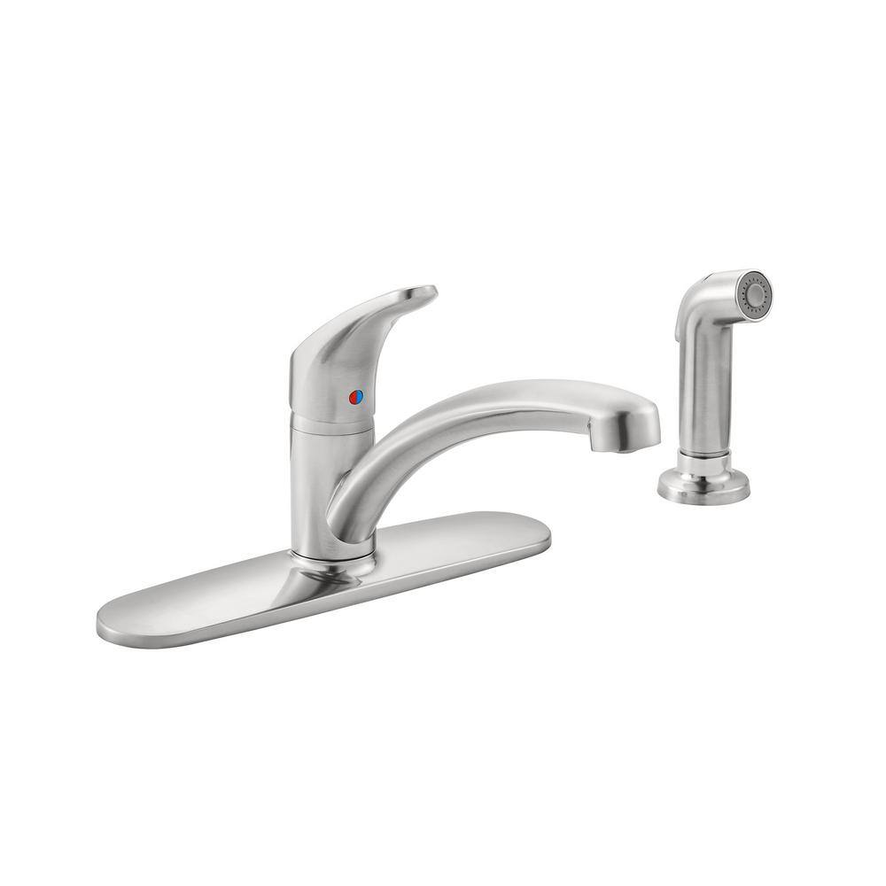 American Standard Colony Pro Single-Handle Standard Kitchen Faucet with Side Spray and Deck Plate in Stainless Steel 7074040.075