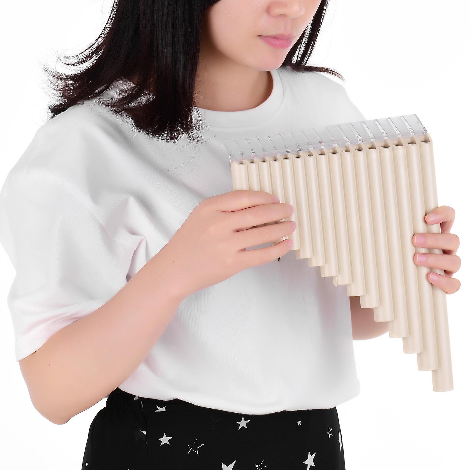 16 Pipe Pan Flute Panpipes C Key Pan Pipes For Beginners Students With Mouthpiece Carry Bag Beige