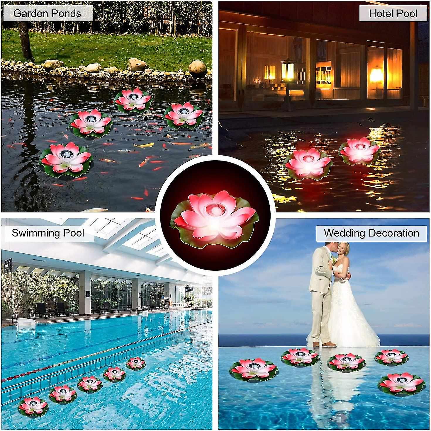 Solar Floating Lotus Light 7 Colors Rgb Waterproof Led Pool Light (pink) (h-2)